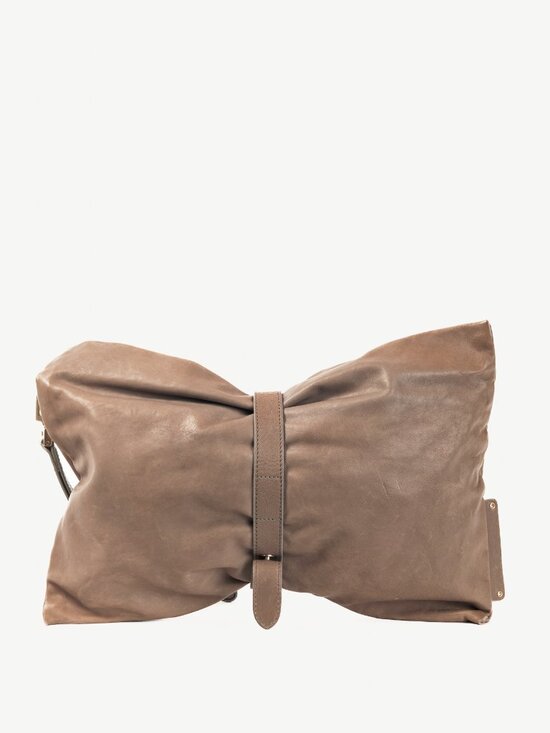 Brunello Cucinelli Taupe Leather Bow Clutch - Picture 4 of 9